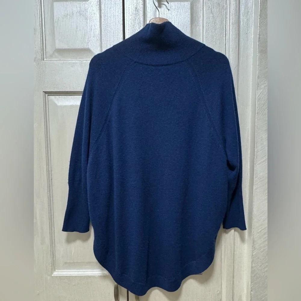 Magaschoni Cashmere Women S Navy Blue High Neck 3/4 Sleeve Oversized Sweater